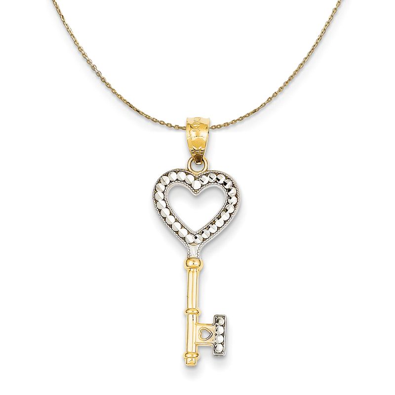 14k Yellow Gold And Rhodium Heart Key (10mm) Necklace - 16 Inch